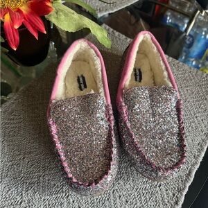 Lands' End Pink and Silver Sparkle Slippers
